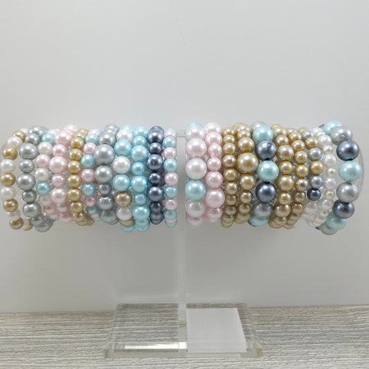 Faux pearl colorful fashion bracelets.