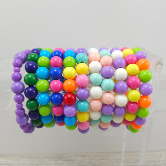 Colorful gumball bead stretch bracelets.