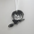 Load image into Gallery viewer, Black and white harry potter inspired holiday ornament.
