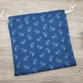 Load image into Gallery viewer, Dark blue drawstring project bag for cross stitch.