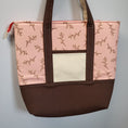 Load image into Gallery viewer, Pink, brown and cream cherry blossom tote bag.