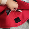 Load image into Gallery viewer, Black and white buffalo plaid tote bag with red interior and magnet closure.