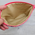 Load image into Gallery viewer, Tan interior of koi fish zipper accessory pouch.