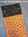Load image into Gallery viewer, Orange deathly hallows main halloween pillowcase.