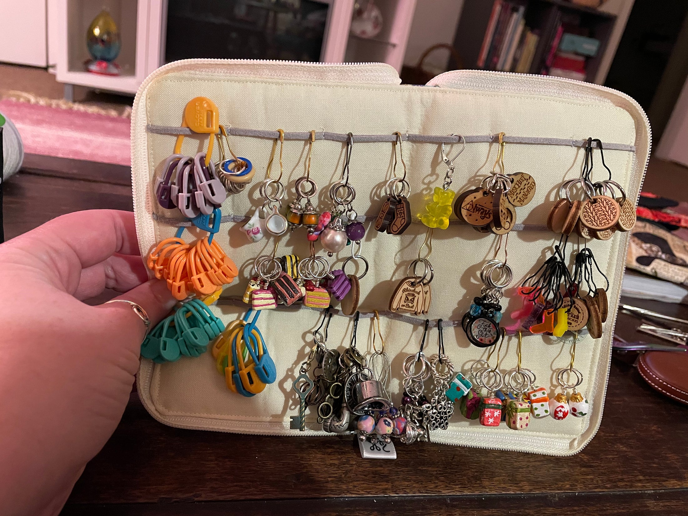 Original stitch marker organizer cream customer photo.