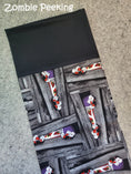 Load image into Gallery viewer, Zombie peeking halloween pillowcase for trick-or-treating.