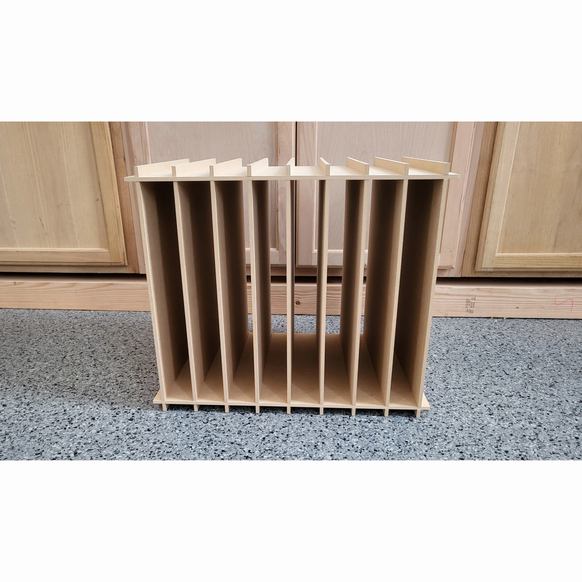 Deluxe muffin pan organizer made with unfinished mdf.