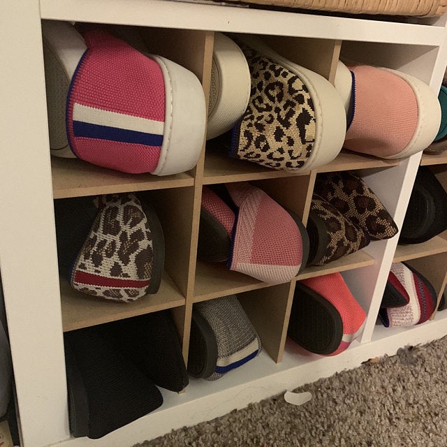 9 cubby cube insert from The Steady Hand Shop filled with shoes.