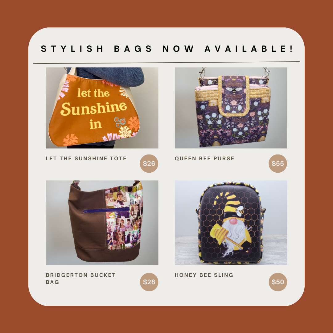 Stylish bags now available with brown background and 4 images of purses available with names and prices.