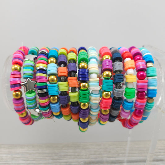 Clay bead mix stretch friendship bracelets. 