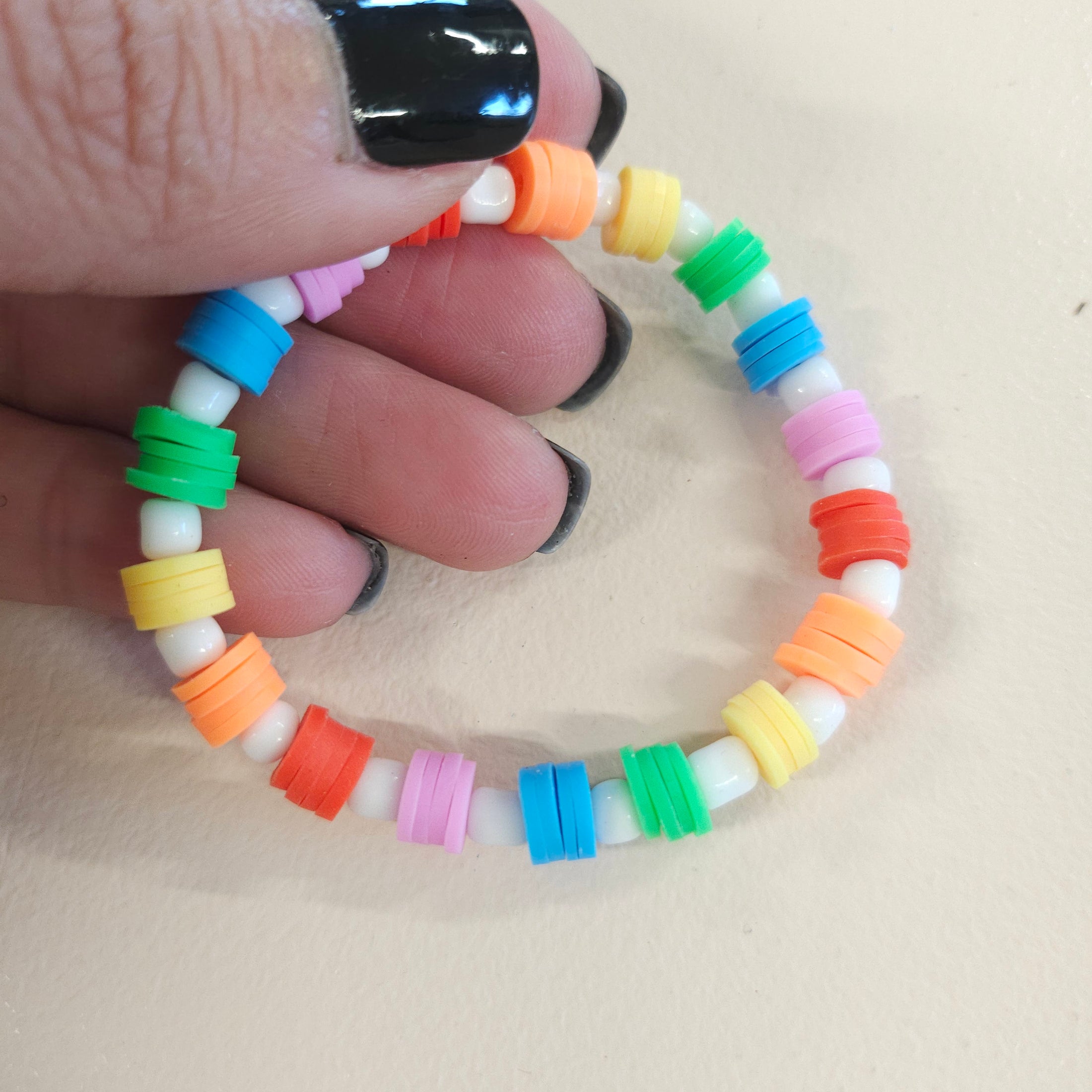 Rainbow colored bracelet.