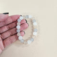 Load image into Gallery viewer, White, gray and beige glass ball bead stretch bracelet.
