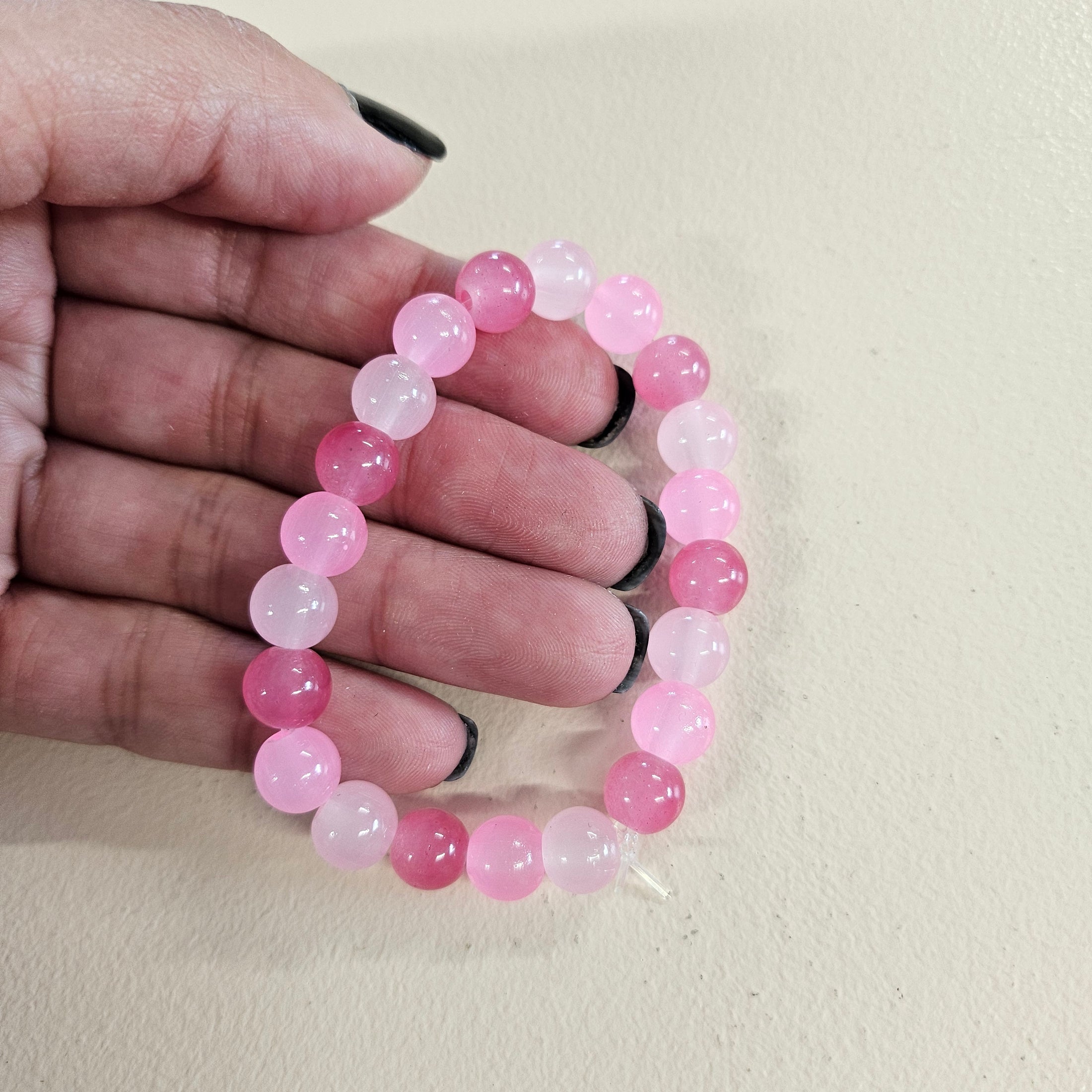 Pink glass ball bead stretch bracelet.