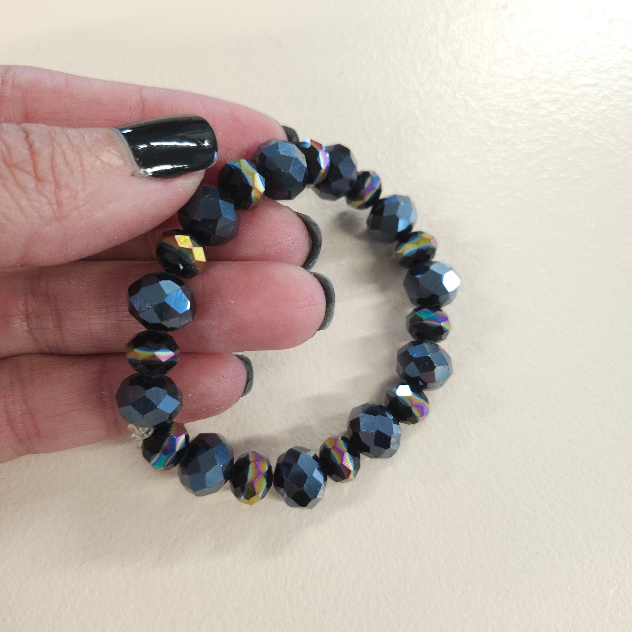 Shiny Dark Blue Rainbow Stretch bracelet.