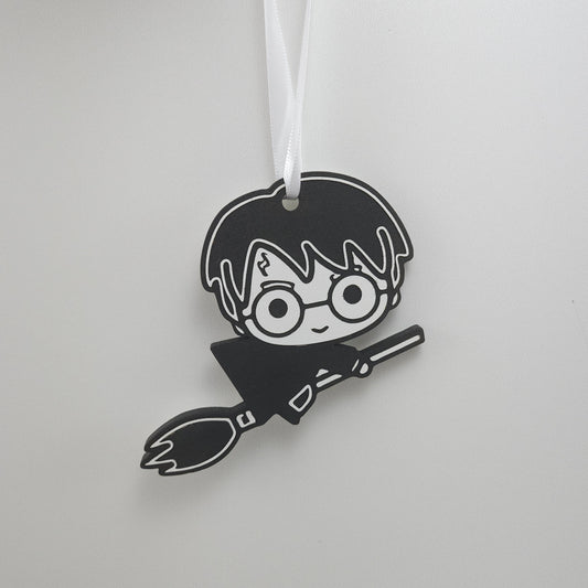 Black and white harry potter inspired holiday ornament.