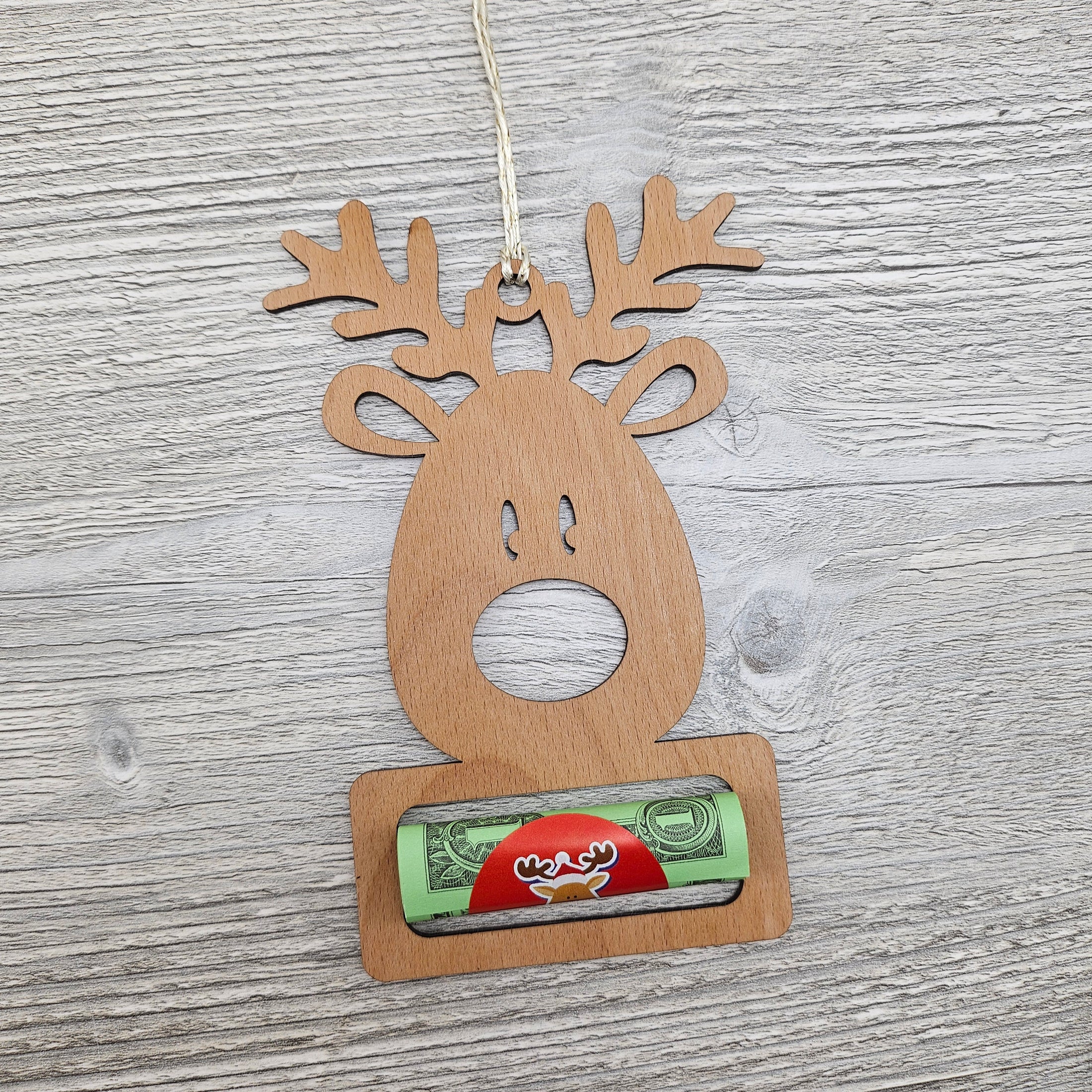 Reindeer shaped ornament money holder gift. 