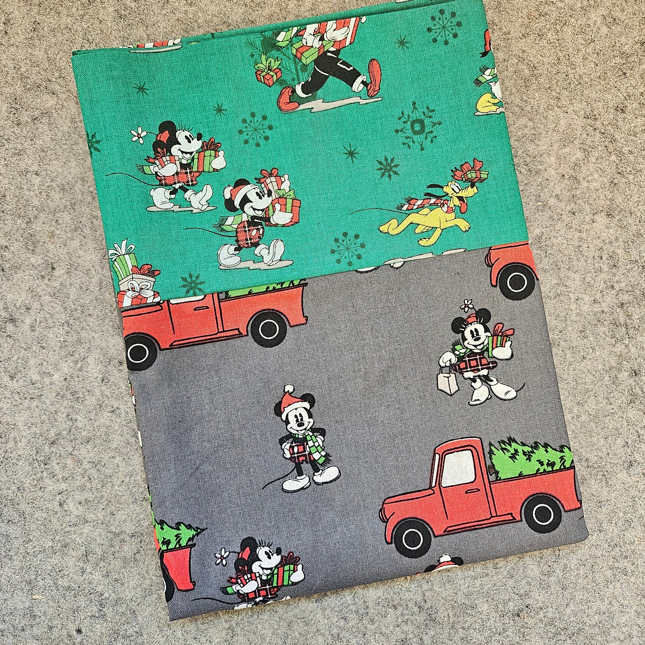 Vintage Mickey Mouse themed Christmas pillowcase.