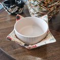 Load image into Gallery viewer, White bowl on a floral-patterned fabric coaster on a wooden surface
