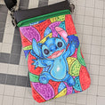 Load image into Gallery viewer, Colorful drawstring bag with a cartoon character on a grid background
