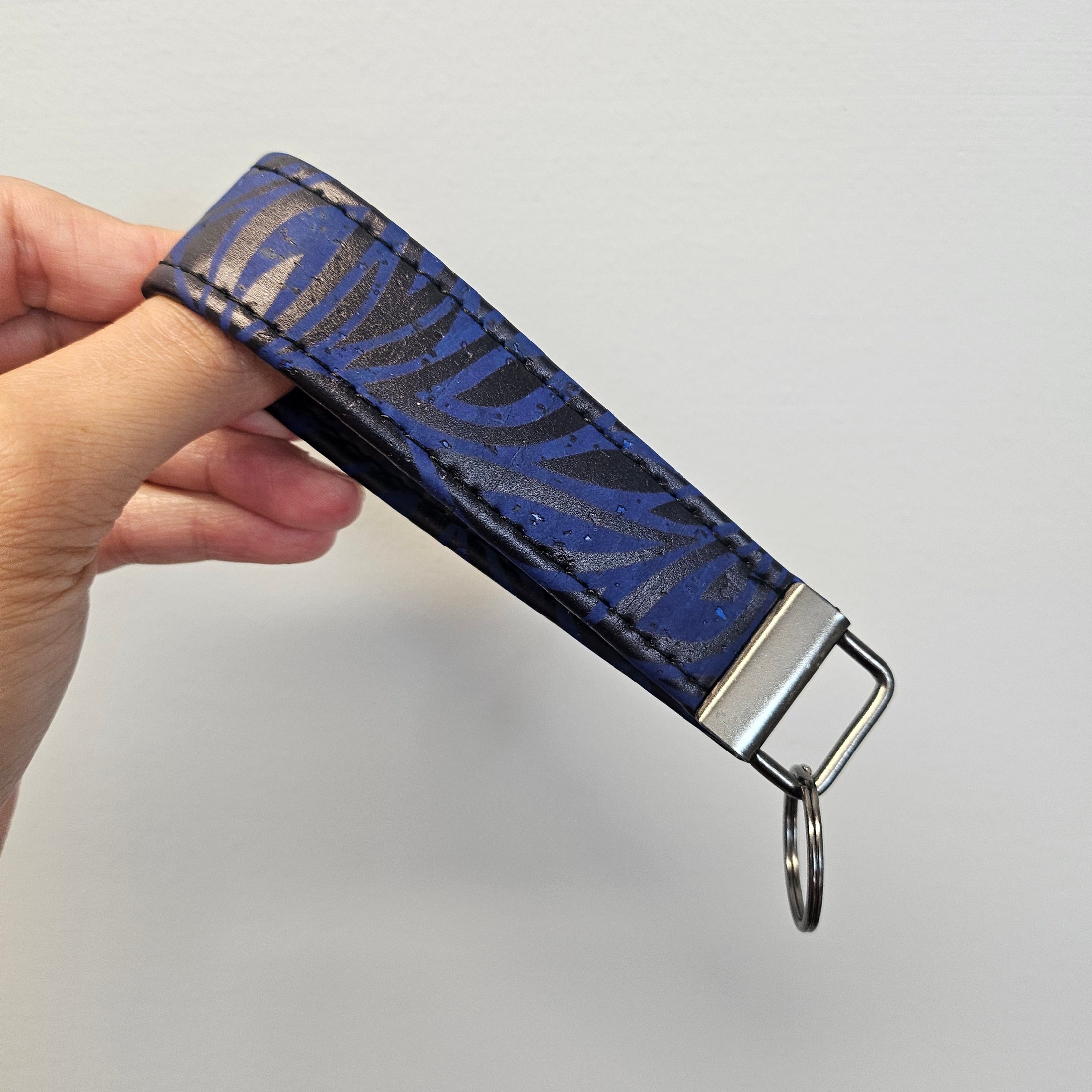 Blue and black cork key fob.
