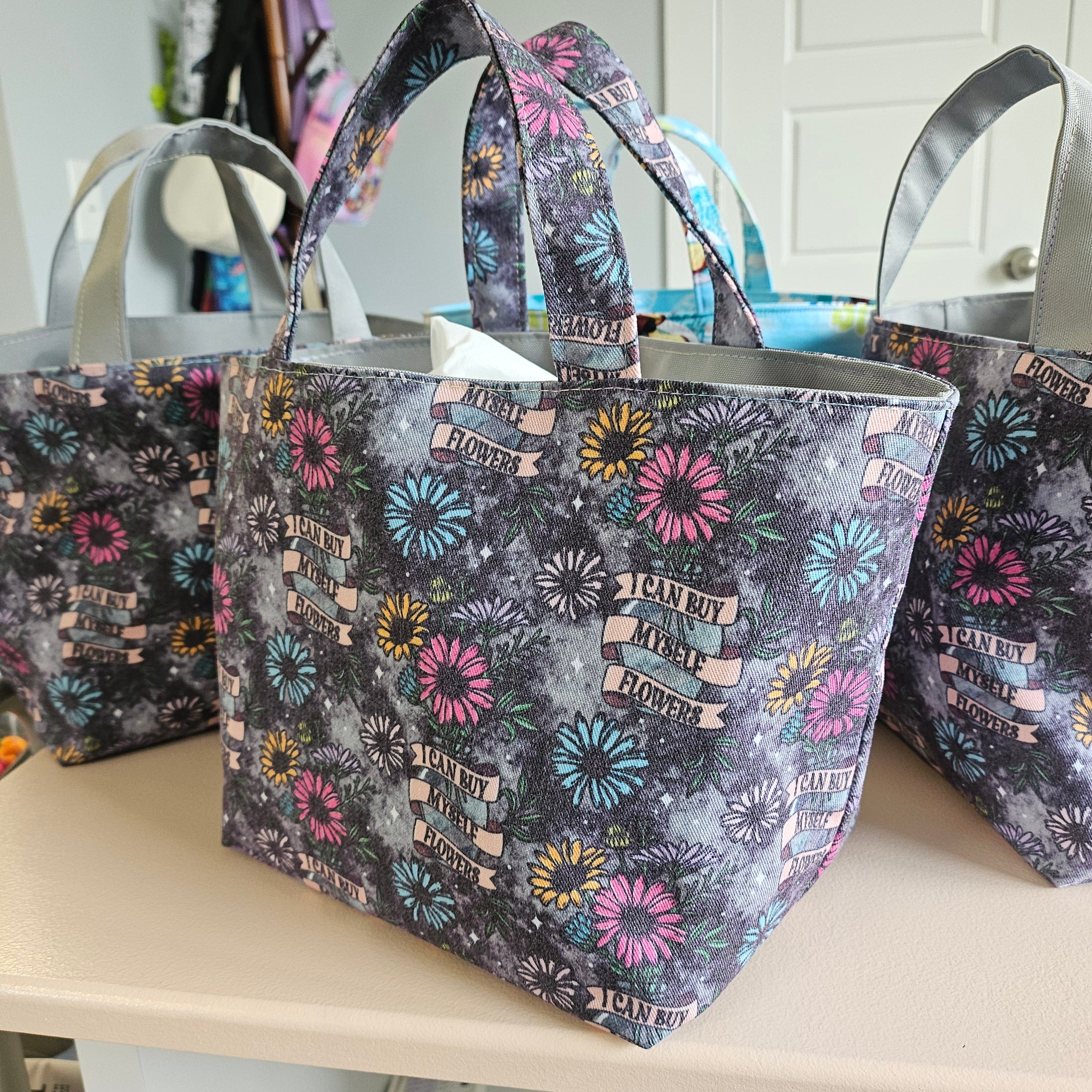 I Can Buy Myself Flowers fabric mini tote interior