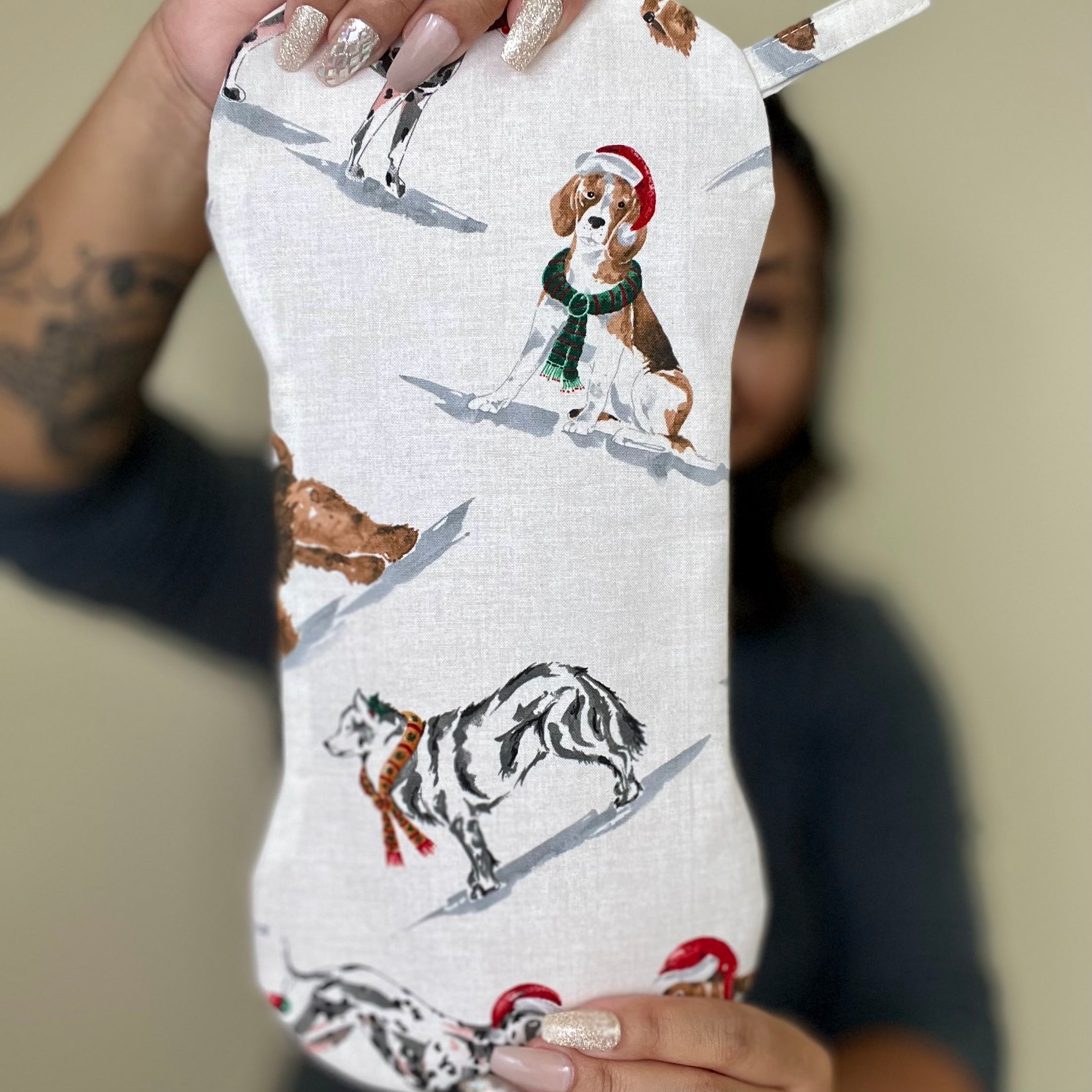 Bone shaped holiday stocking for dogs. 