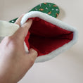 Load image into Gallery viewer, Red interior of the quilted buddy the elf holiday stocking.
