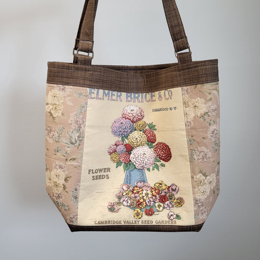 Vintage flower seed shoulder tote bag.