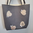 Load image into Gallery viewer, Quilted heart totes with appliqued hearts and handsewn buttons. 
