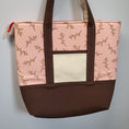 Load image into Gallery viewer, Pink, brown and cream cherry blossom tote bag. 
