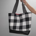 Load image into Gallery viewer, Black and white buffalo plaid flannel tote bag.
