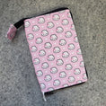 Load image into Gallery viewer, Original stitch marker organizer made with pink fabric featuring white steamed buns with pink bows. 
