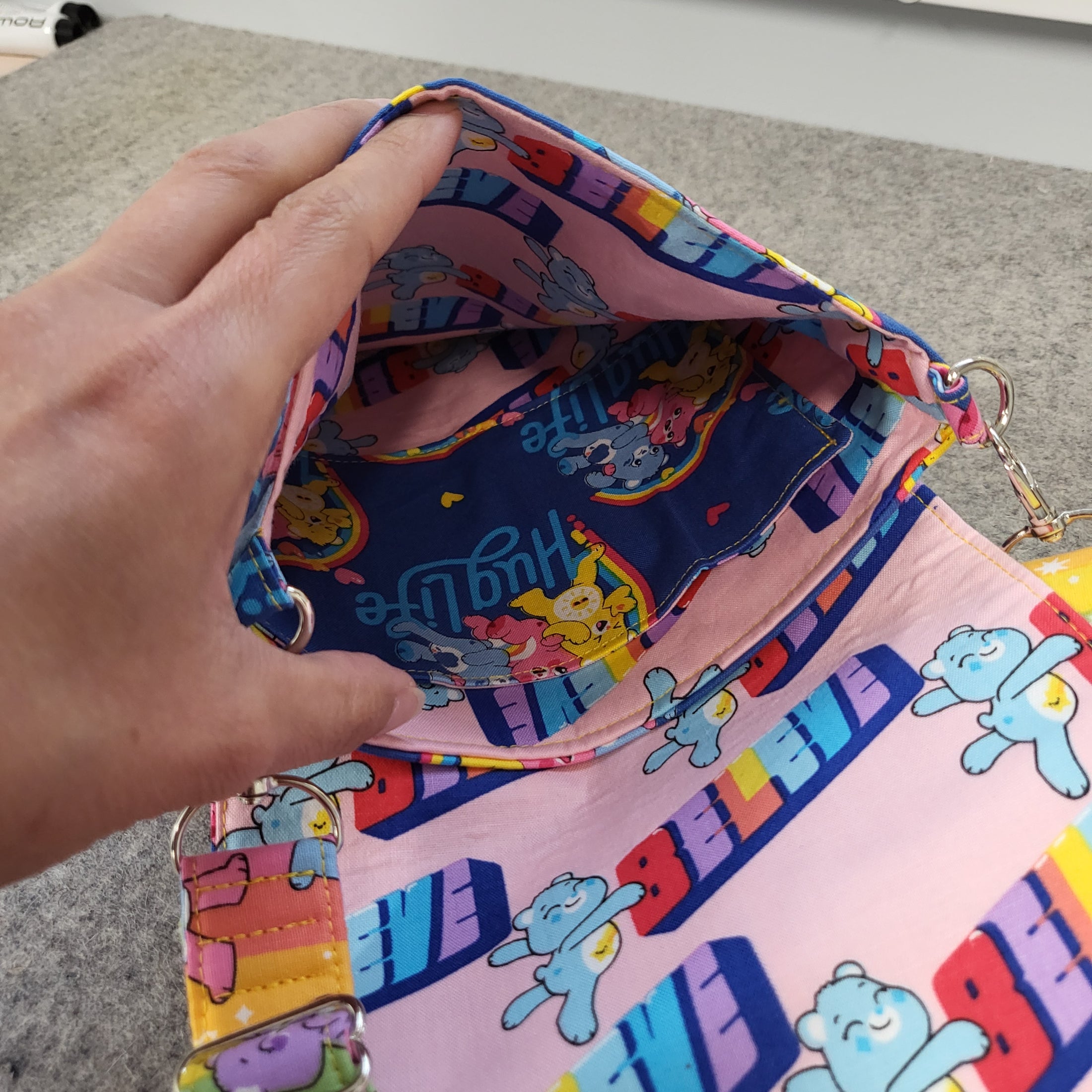 Main compartment in the hug life care bear bag. 