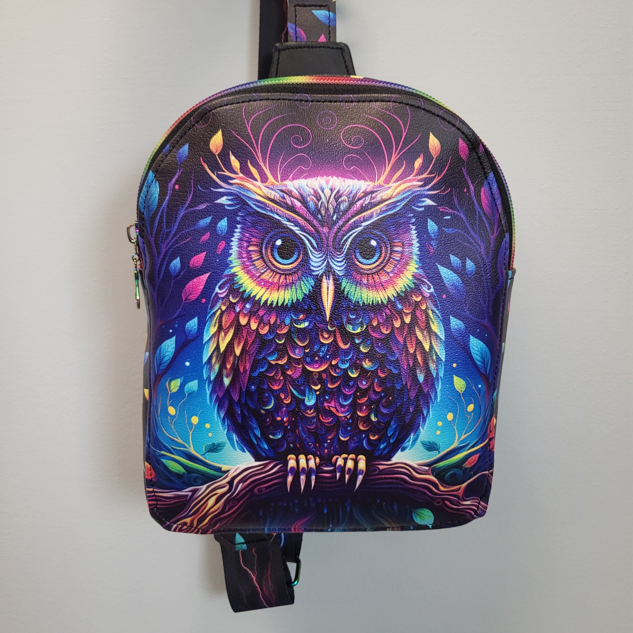 Majestic Owl sling bag with adjustable and detachable strap. 