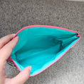 Load image into Gallery viewer, Turquoise interior of quilted gardener zipper pouch.
