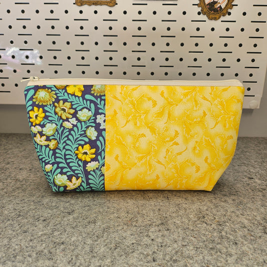Bright floral flat bottom zipper pouch art bag.