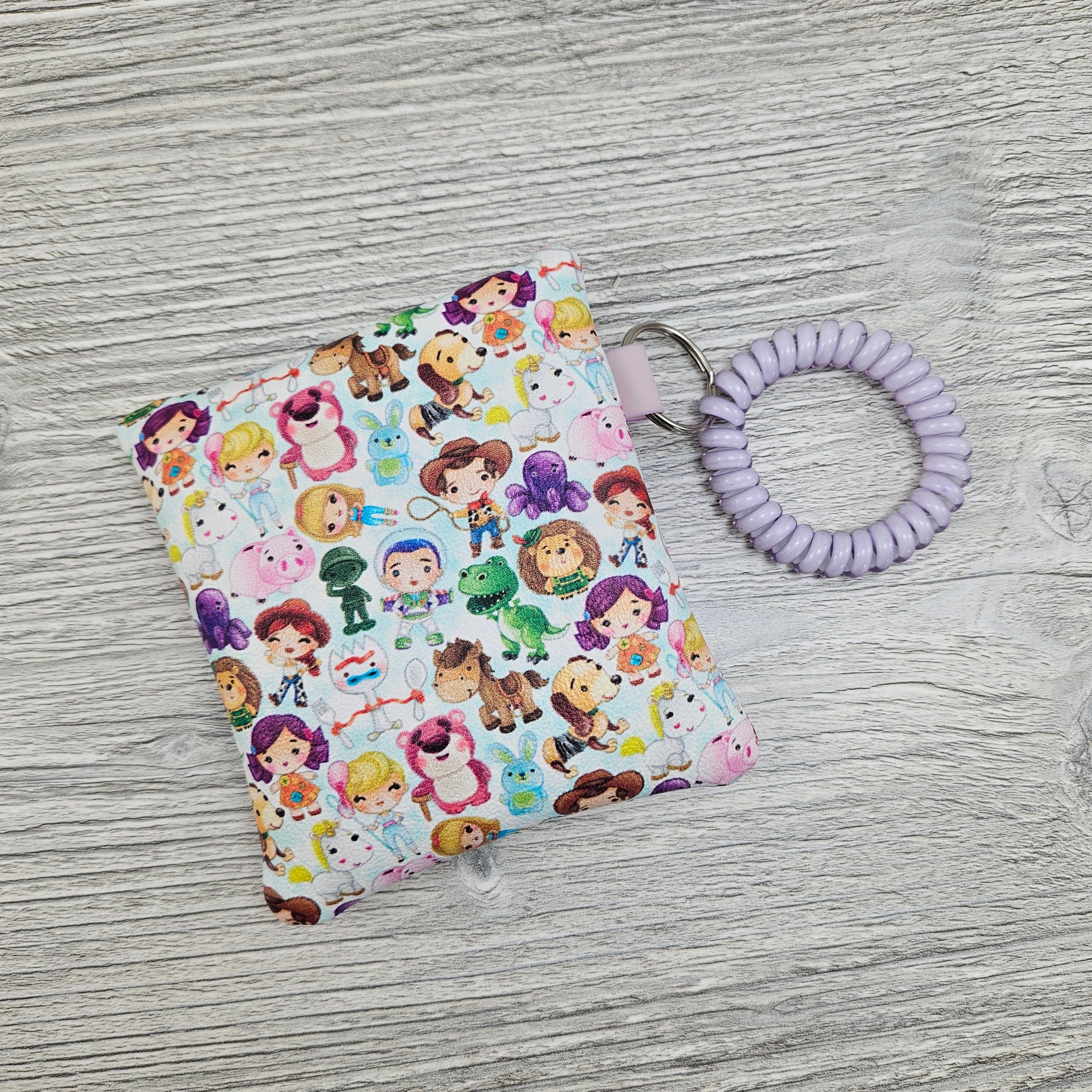 Mini vinyl zipper pouch for disney parks featuring disney characters.