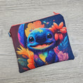 Load image into Gallery viewer, Happy alien with floral background slim zipper wallet. 
