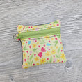 Load image into Gallery viewer, Mini spring flowers zipper pouch with d ring to attach to key ring. 
