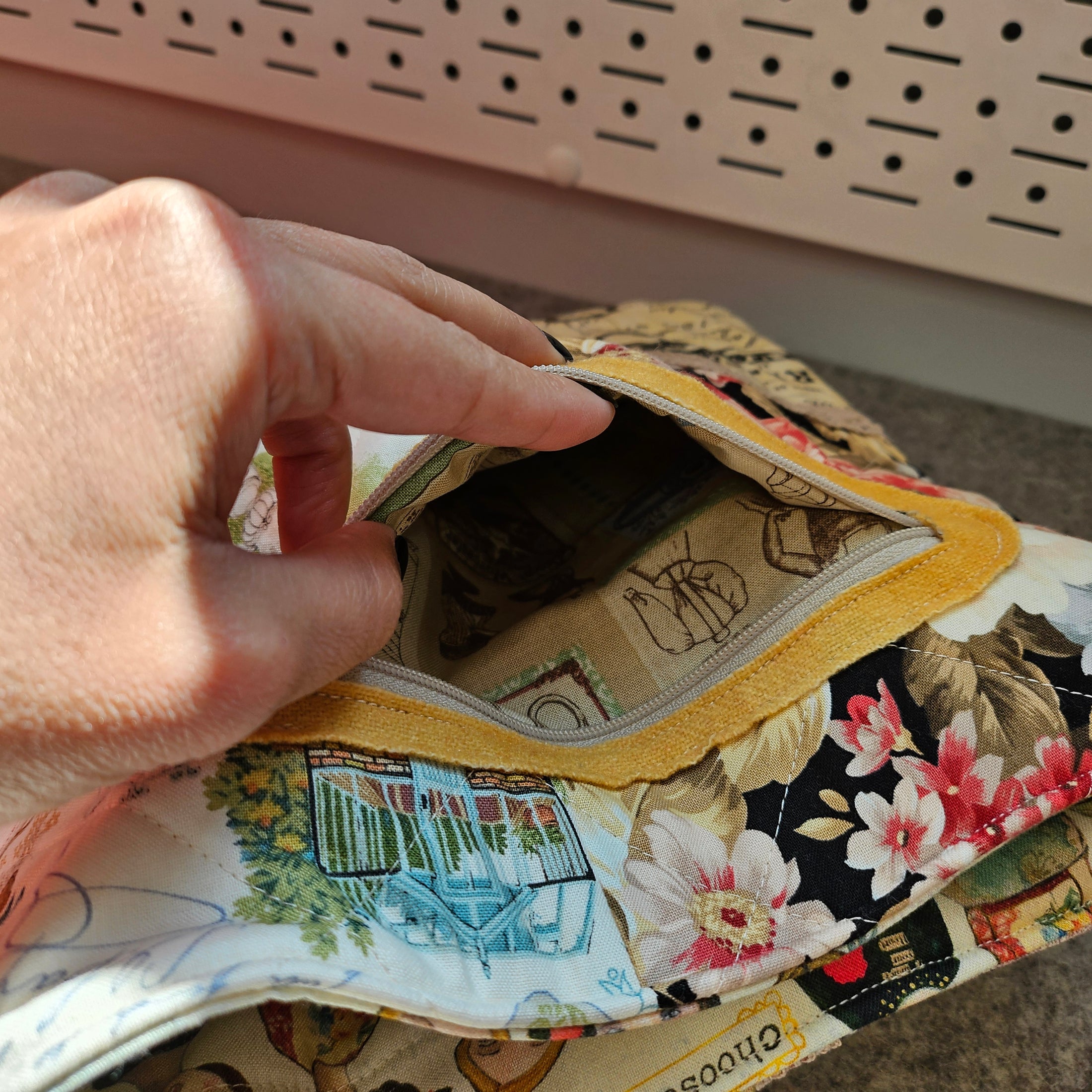 Shabby chic quilted purse with hand dyed wool accents. 