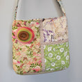 Load image into Gallery viewer, Shabby chic quilted shoulder purse with wood button accent.
