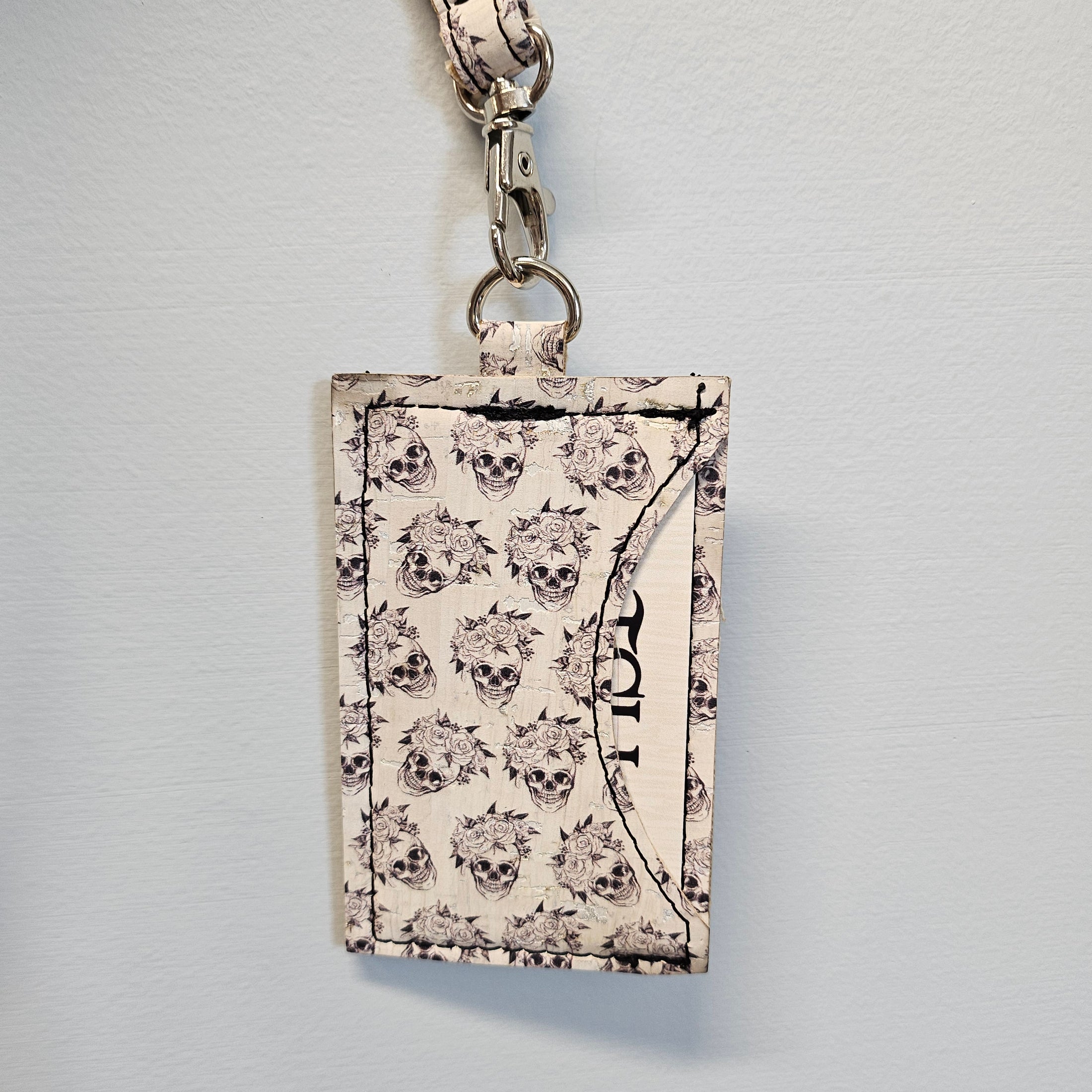 Floral skull cork id holder. 