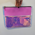 Load image into Gallery viewer, Transparent holographic pink large flat zipper pouch.
