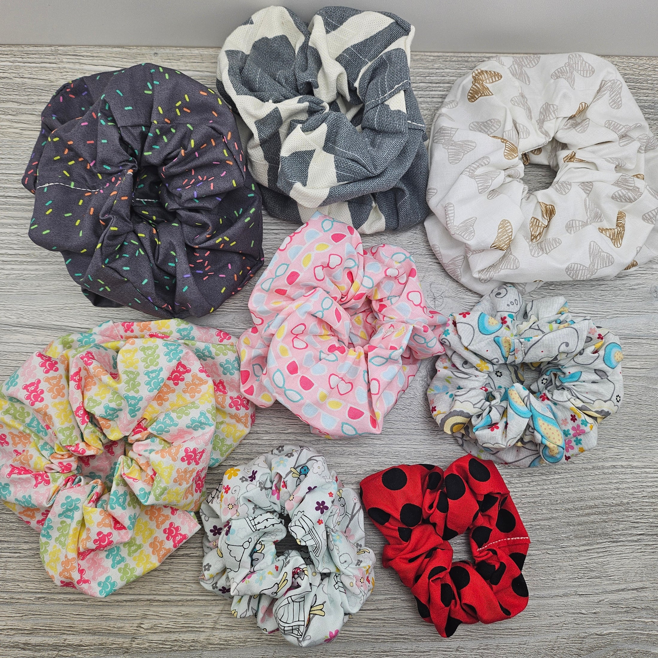 Image of all available scrunchies for sale at thesteadyhandshop.com.