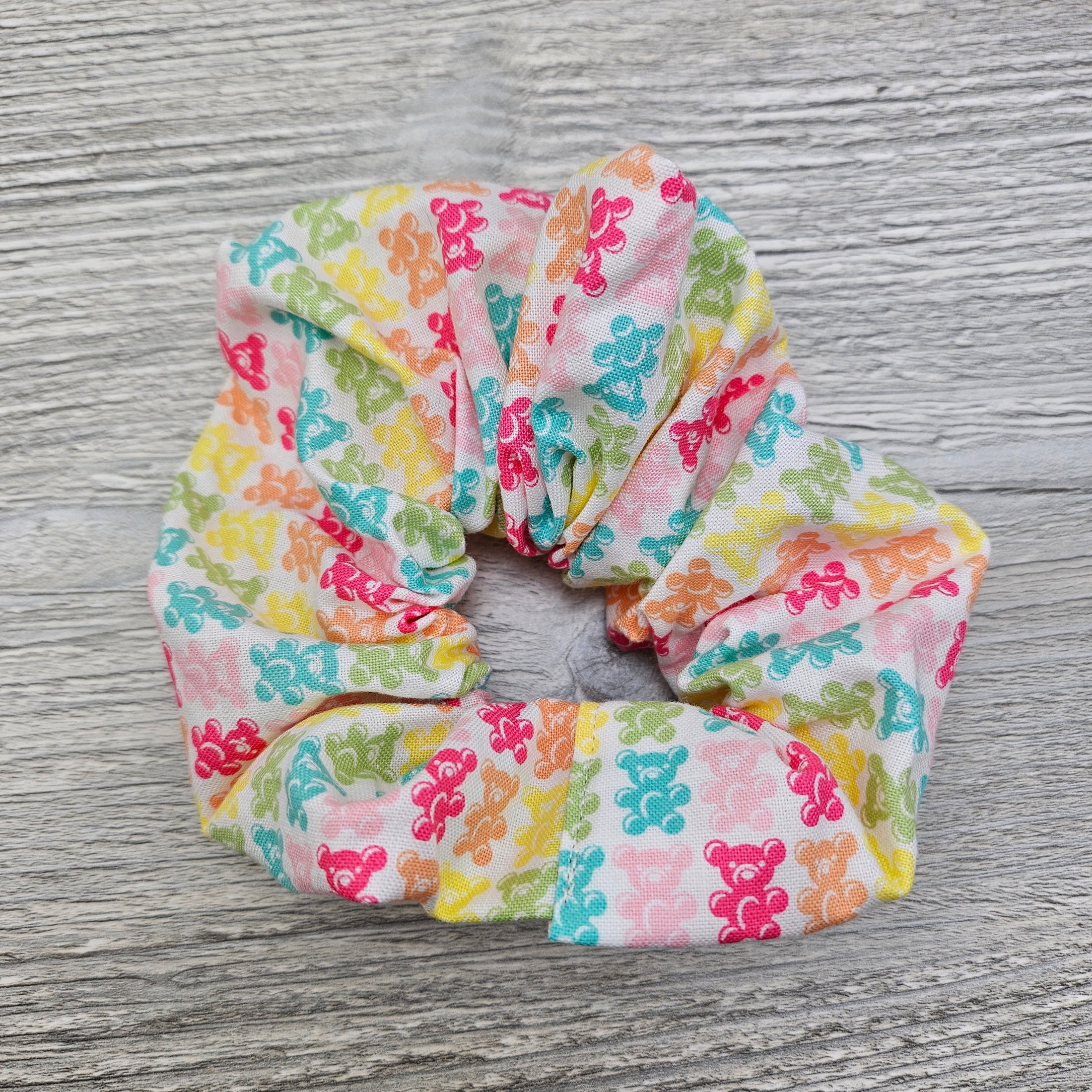 Rainbow gummy bears scrunchie.