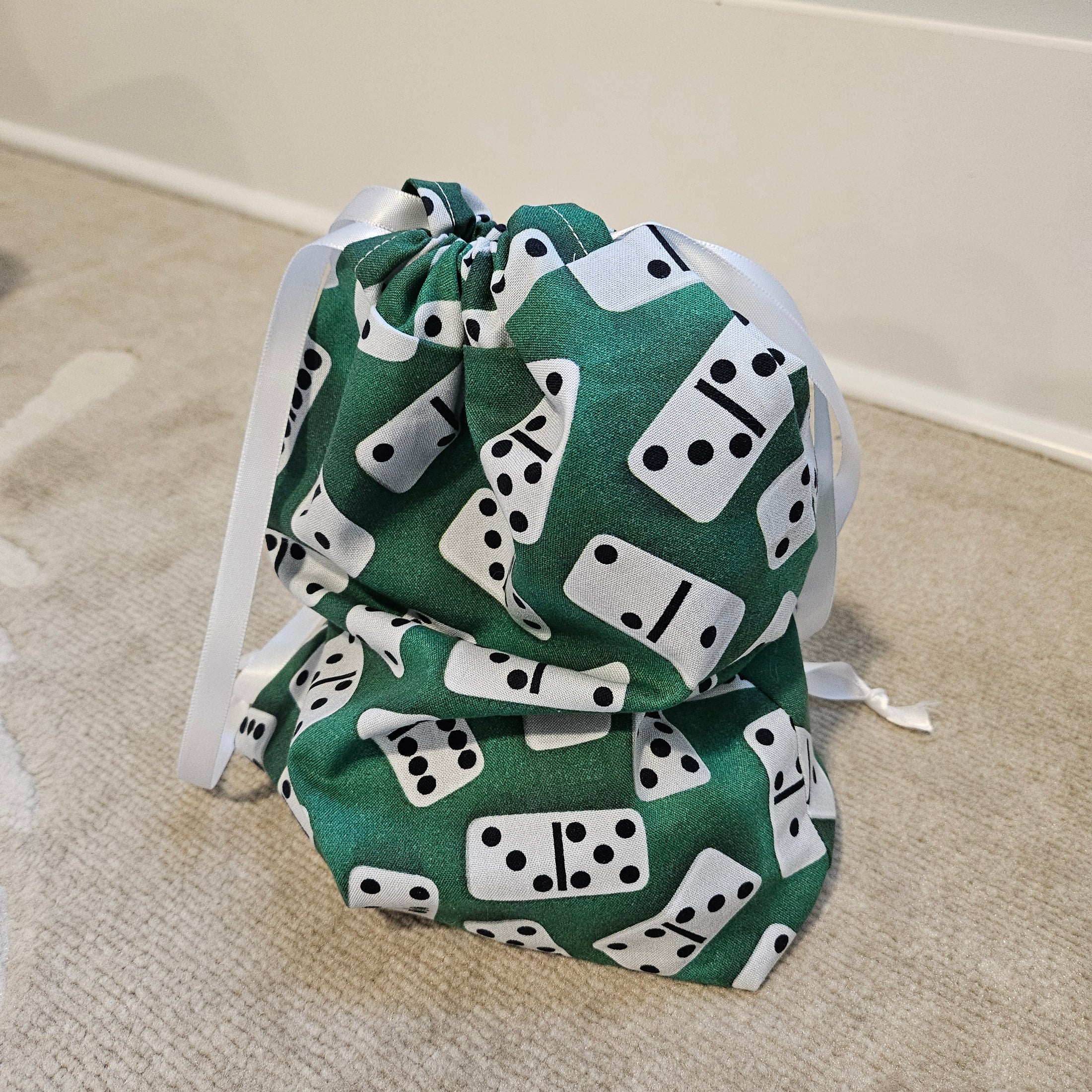 Dominoes drawstring storage bag.