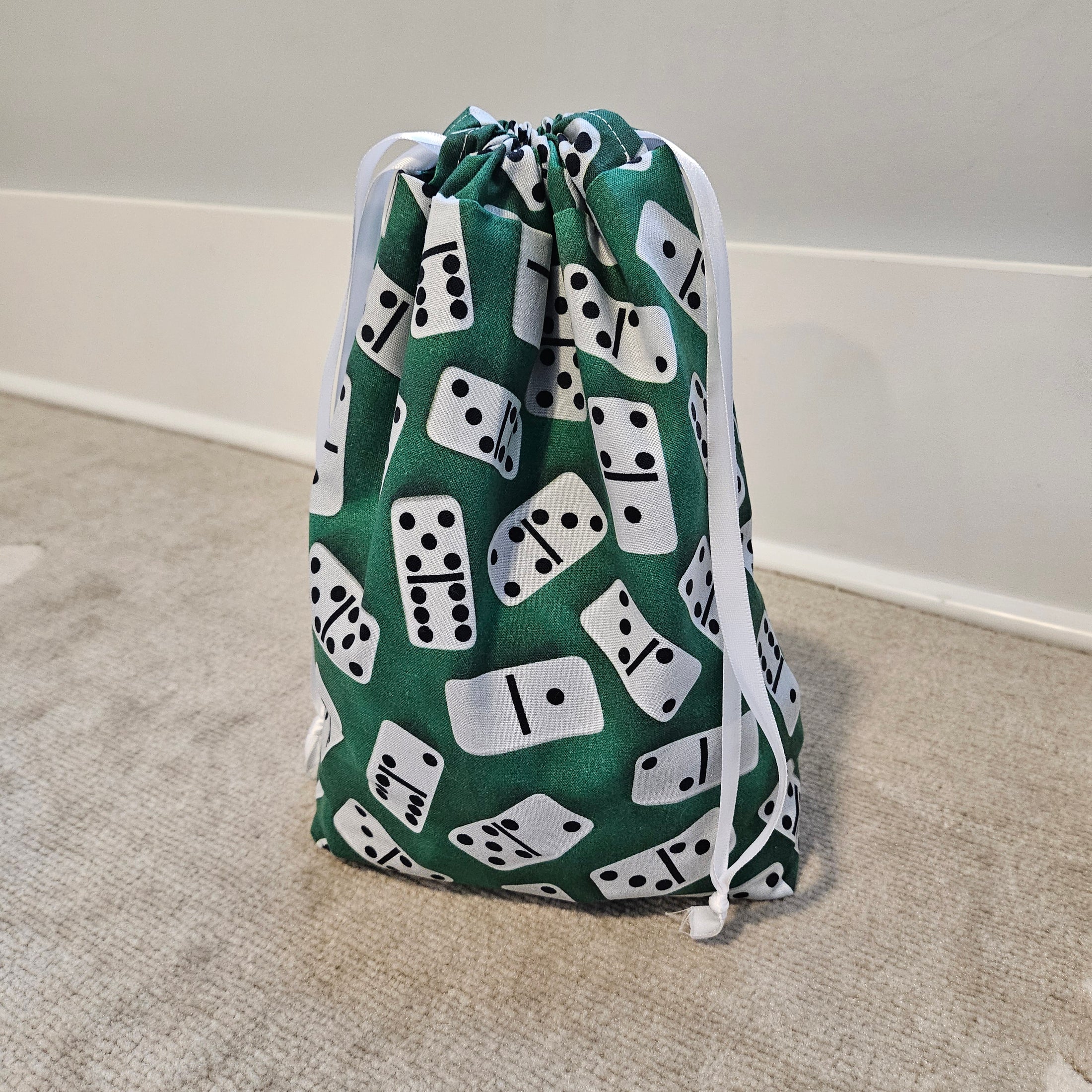 Dominoes drawstring storage bag.