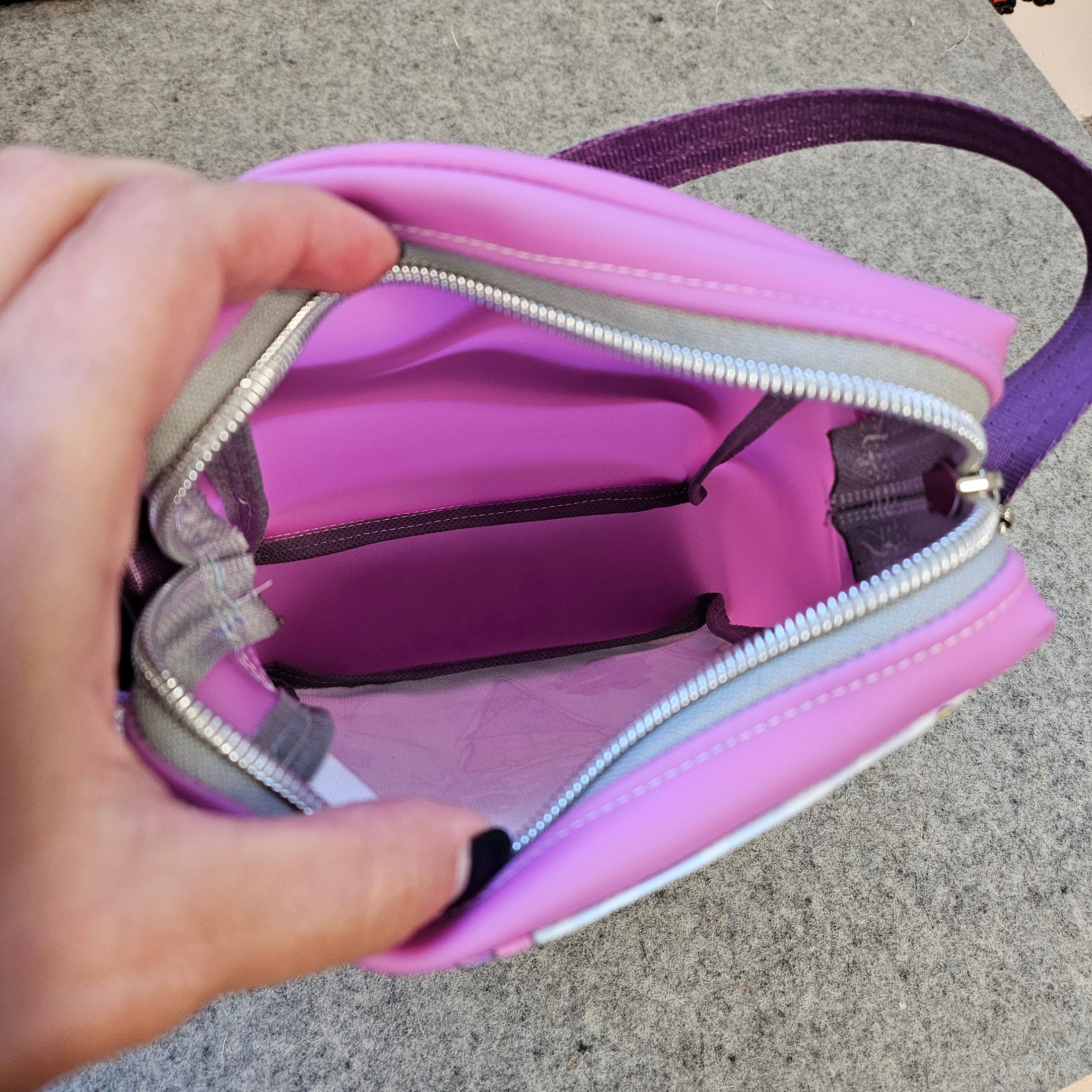 Interior of pink jelly vinyl bag.