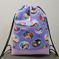 Load image into Gallery viewer, The Little Mermaid drawstring backpack with vinyl bottom.
