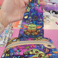 Load image into Gallery viewer, Grogu crossbody bag with images of Grogu sipping on drinks and meditating.
